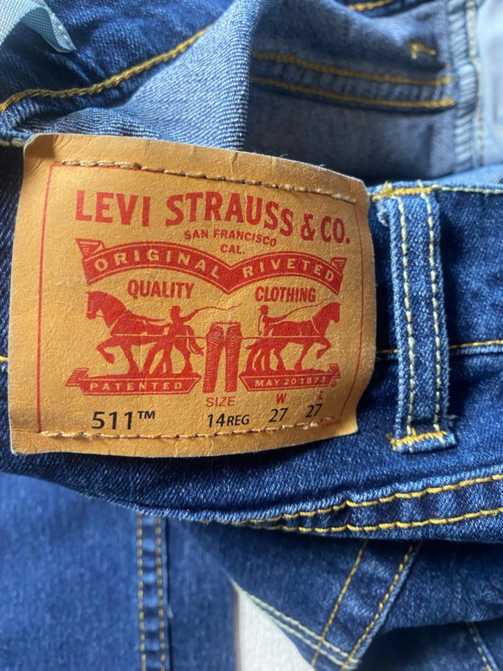 Levi's 511 Slim Skinny Jeans - Blue Denim with Tan Patch